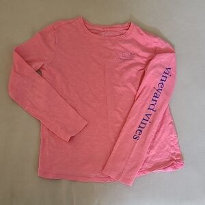Vineyard Vines Kids Pink Long Sleeve Tee with Blue Logo